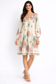 Voxelle Ivory Bloom Embroidered Knee-Length Dress