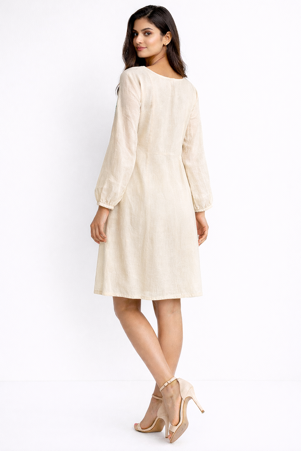 Voxelle Ivory Bloom Embroidered Knee-Length Dress