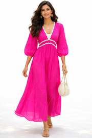 Voxelle Women’s Scallop Detail Pink Maxi Dress