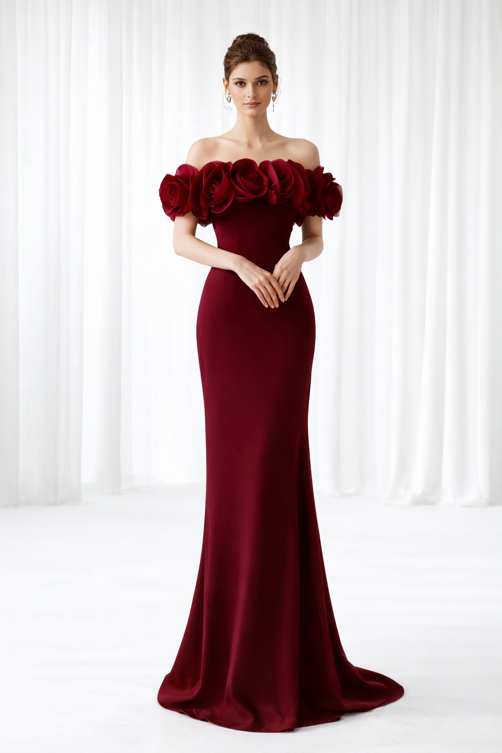 Voxelle Women’s Off-Shoulder Rose Applique Gown