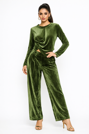 Voxelle Olive Green Velvet Co-Ord Set for Women