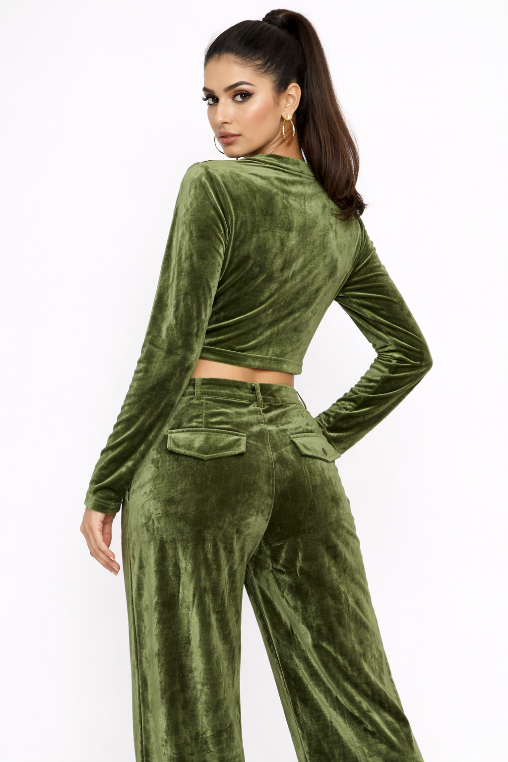 Voxelle Olive Green Velvet Co-Ord Set for Women