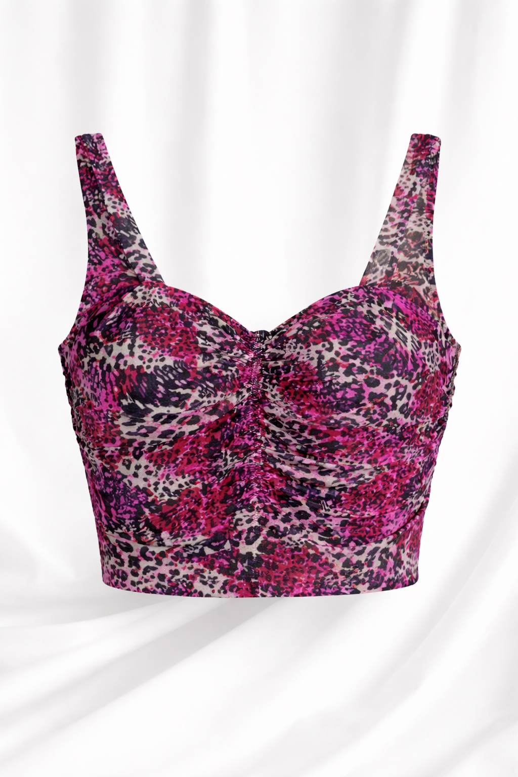 Voxelle Women’s Pink Leopard Print Ruched Crop Top