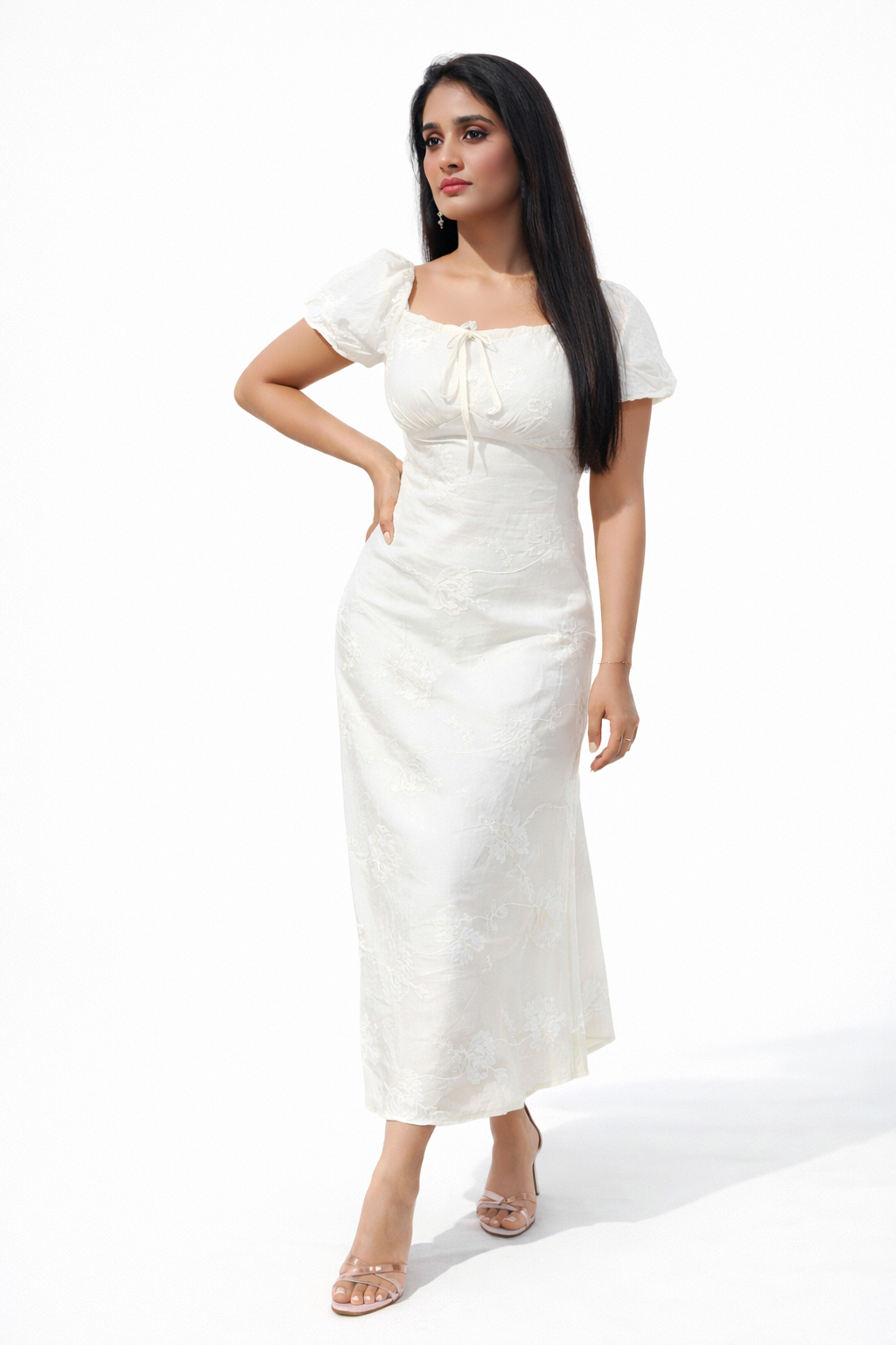 Voxelle Ivory Garden Midi Dress