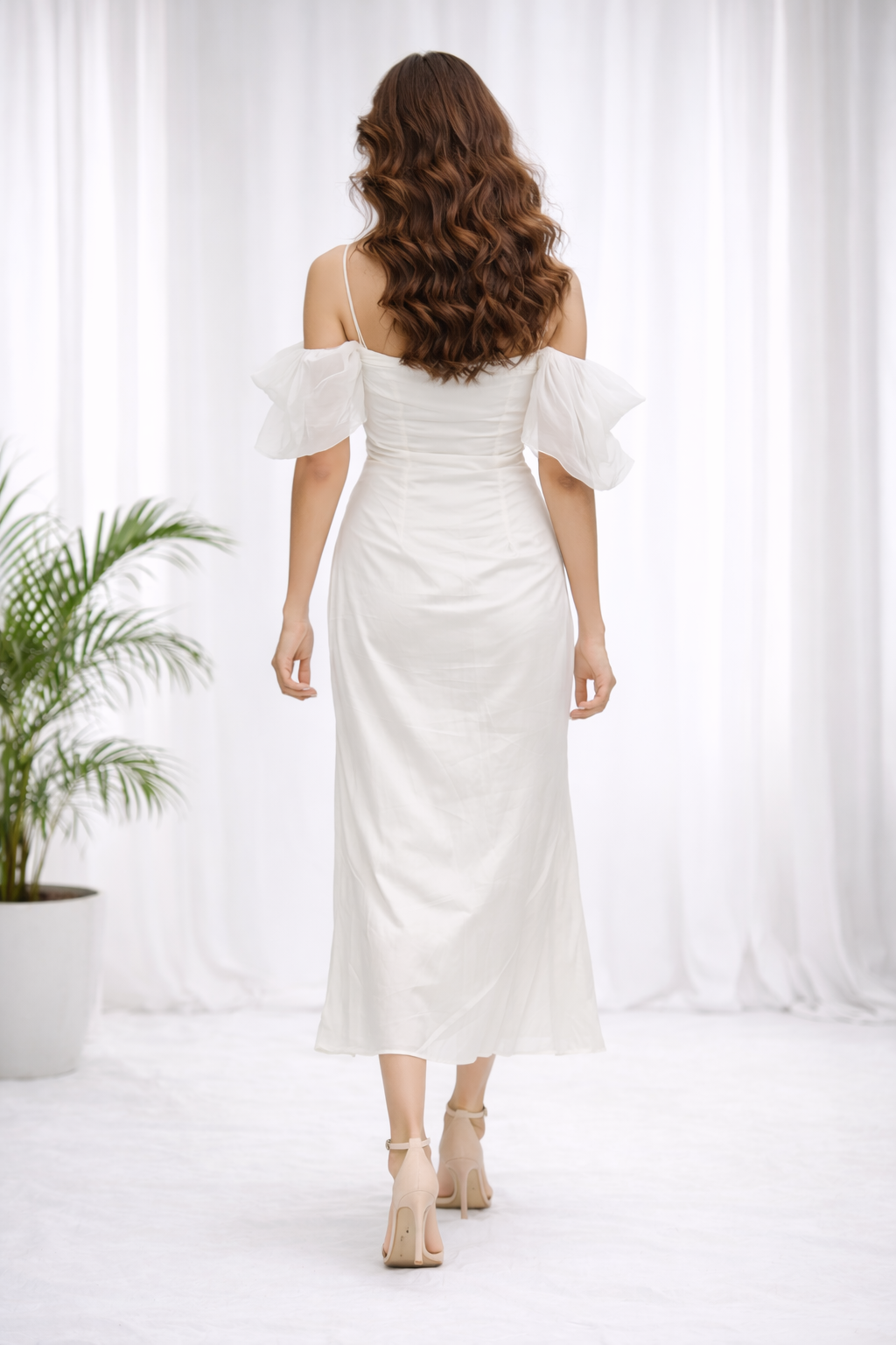 Voxelle Women’s White Off-Shoulder Ruched Maxi Dress