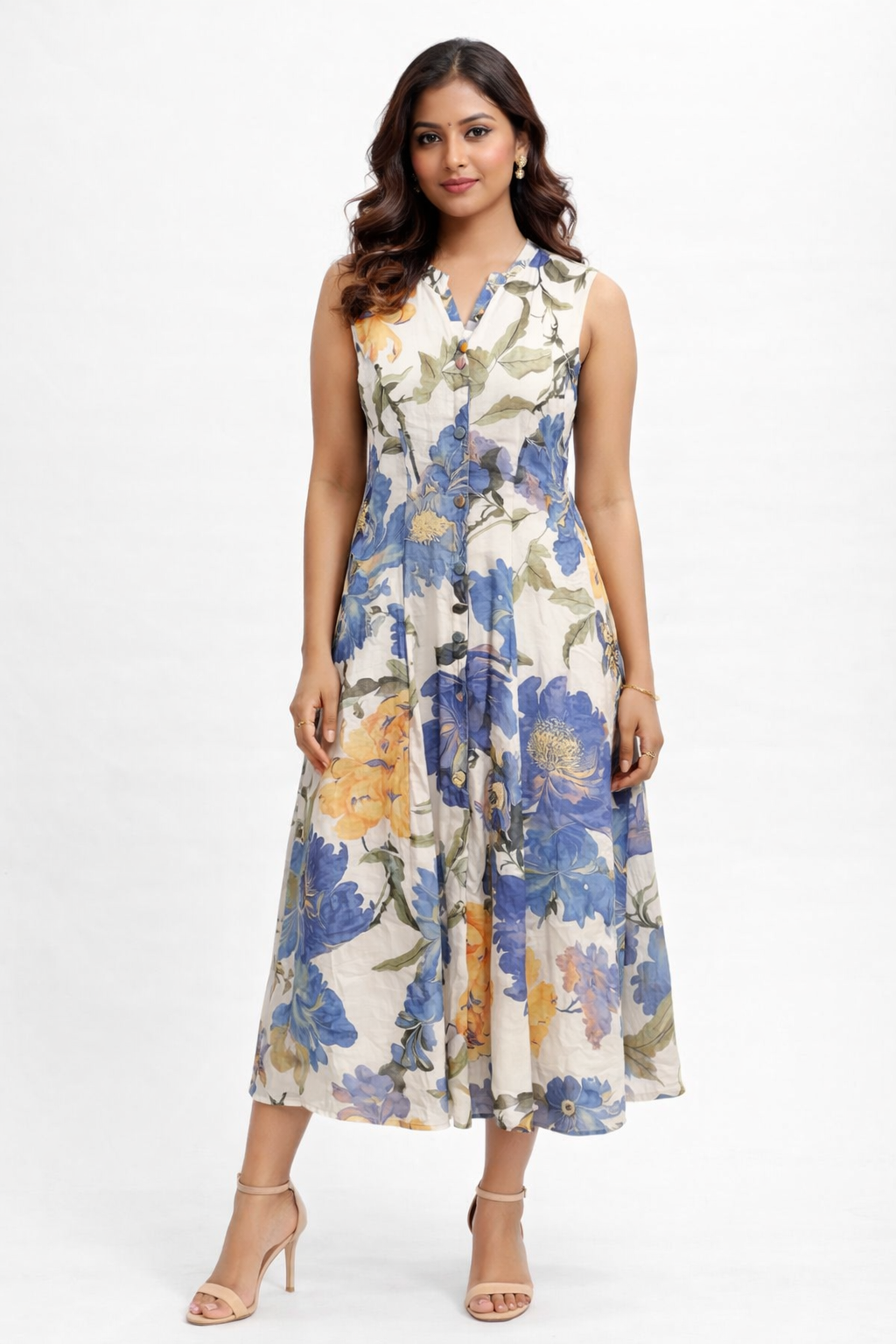 Voxelle Blue Blossom Floral Midi Dress