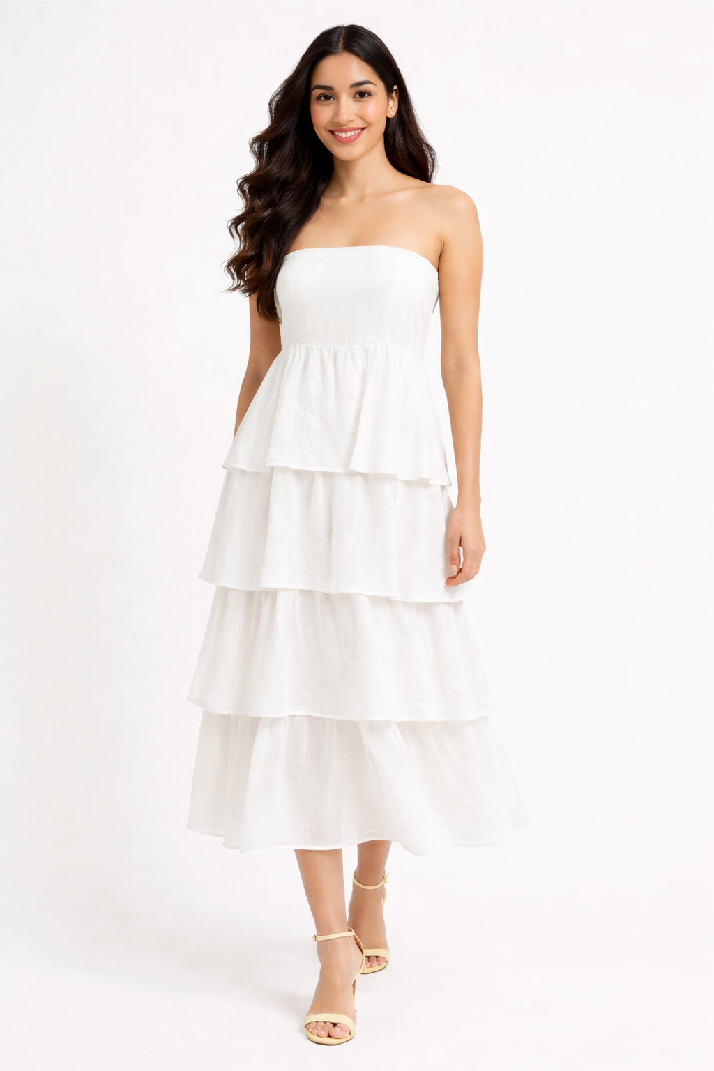 Voxelle Soleil White Tiered Strapless Summer Dress