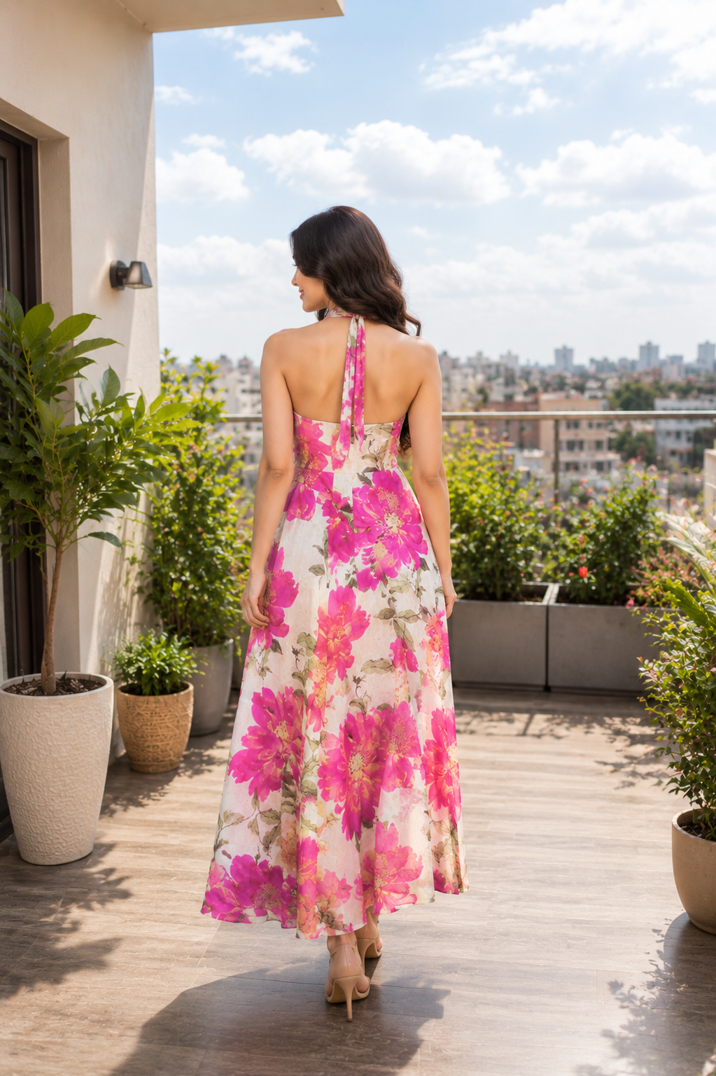 Voxelle Bloom Haven Floral Halter Maxi Dress