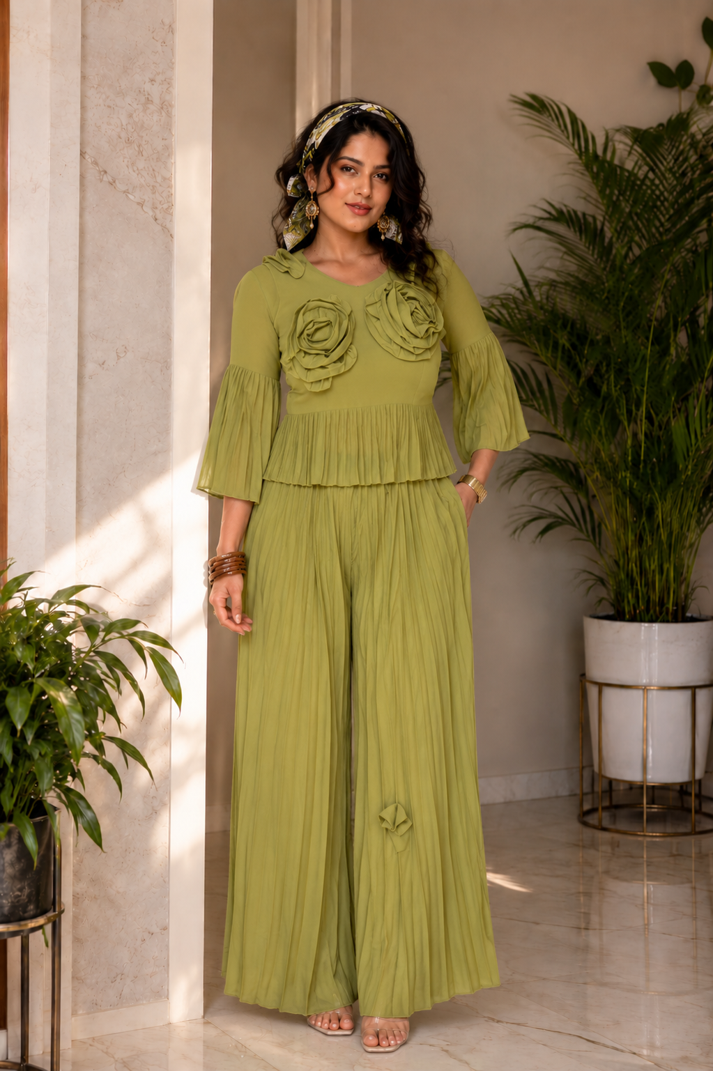Voxelle Olive Muse Women’s Pleated Co-Ord Set