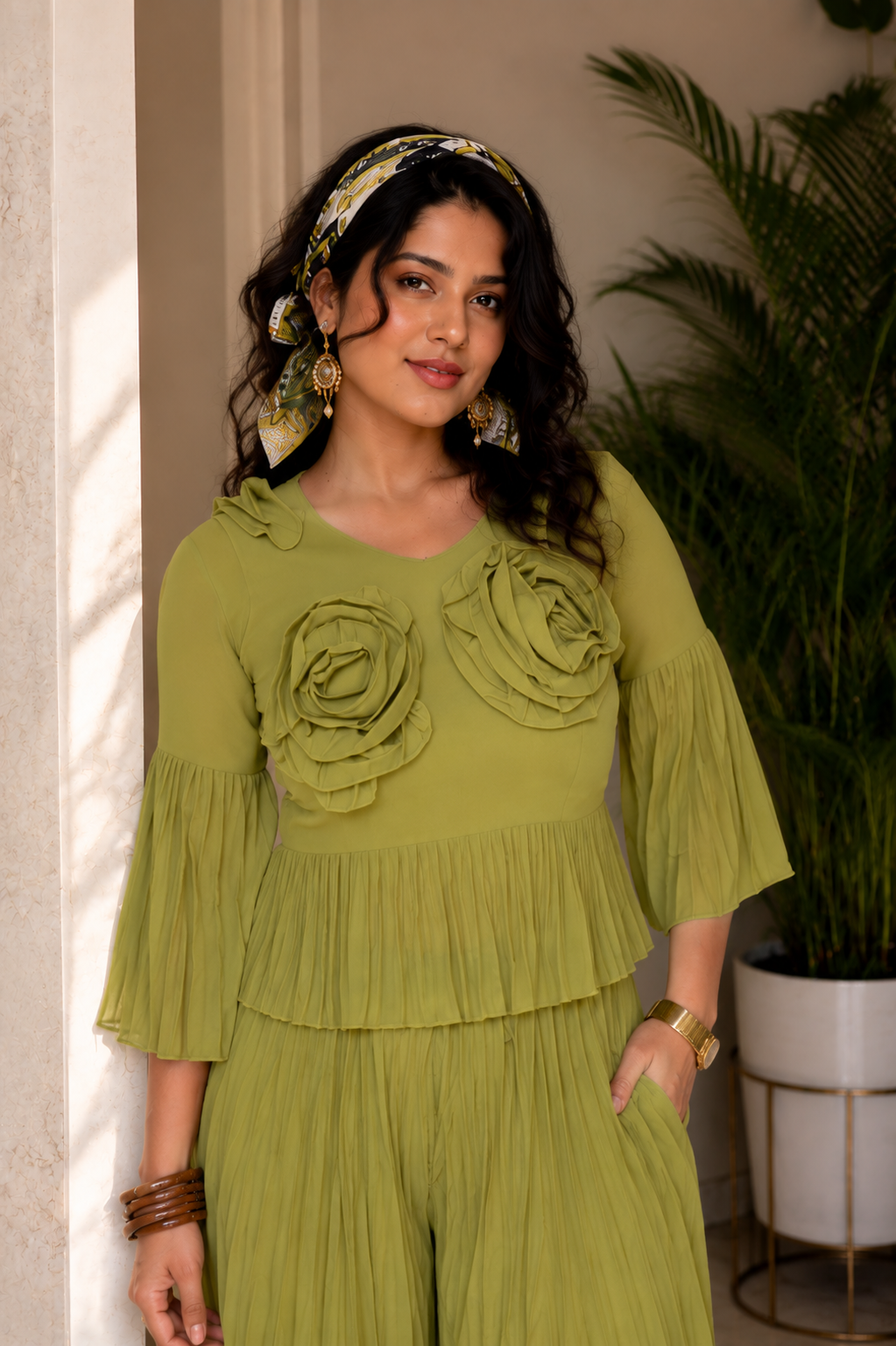 Voxelle Olive Muse Women’s Pleated Co-Ord Set