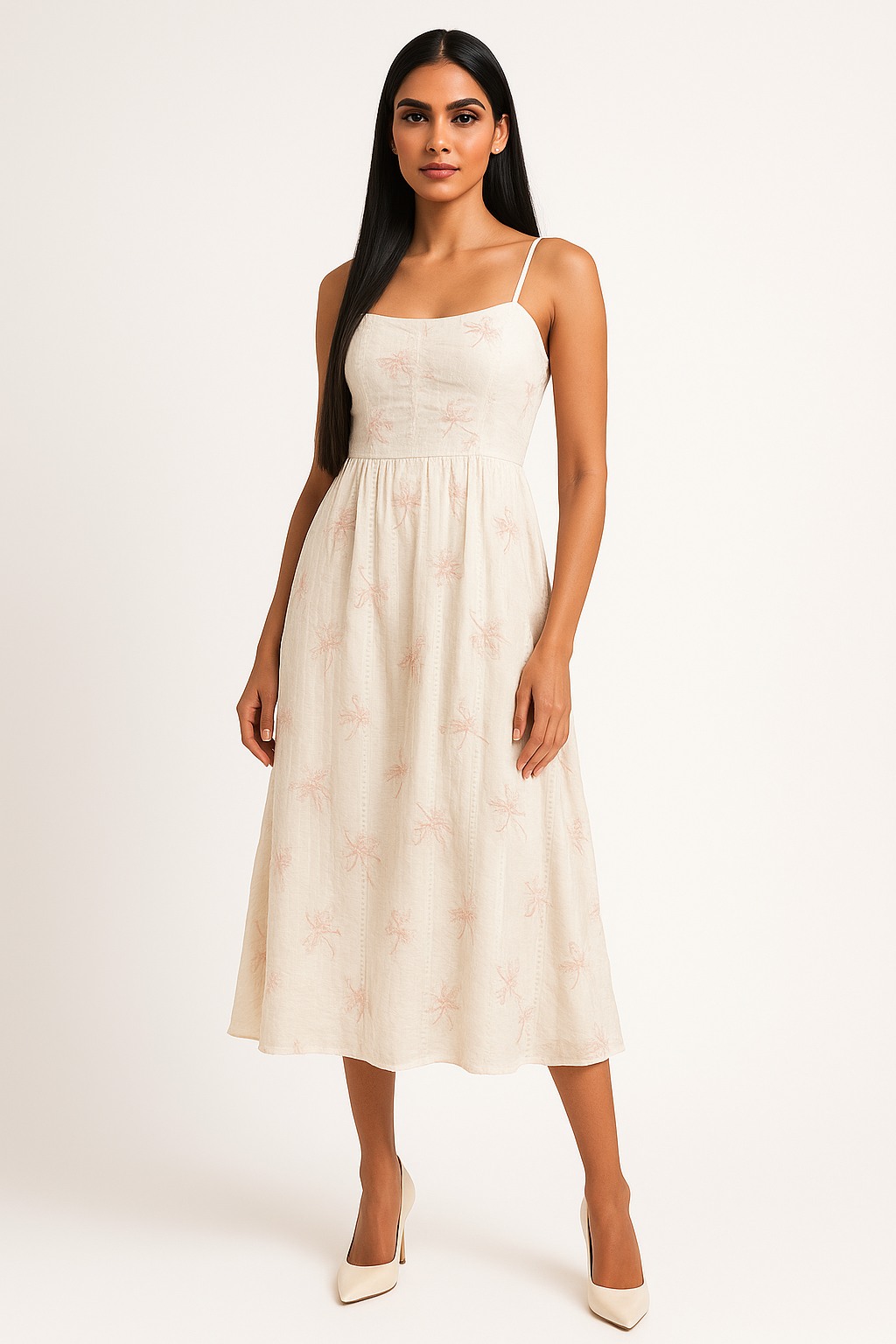 Voxelle Ivory Floral Embroidered Midi Dress