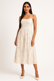 Voxelle Ivory Floral Embroidered Midi Dress