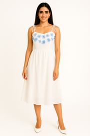 Voxelle White Floral Appliqué Midi Dress