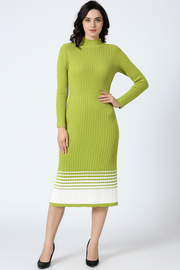 Voxelle Ribbed Knit Lime Green Midi Dress