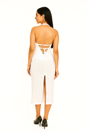 Knitted Ribbed Stripe Sleeveless Midi Dress