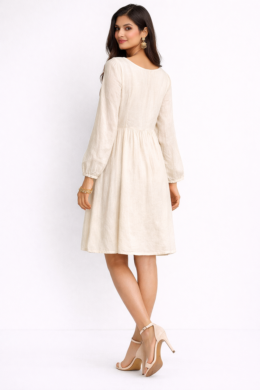 Voxelle Ivory Folk Embroidered Knee-Length Dress