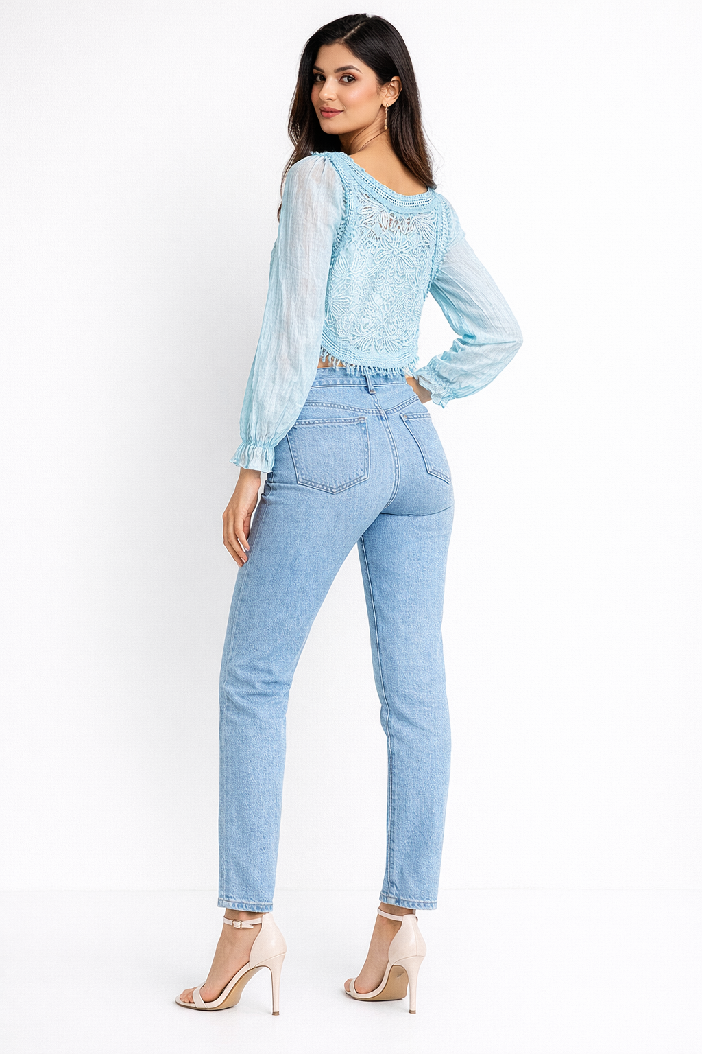 Voxelle Sky Bloom Embroidered Crop Top for Women