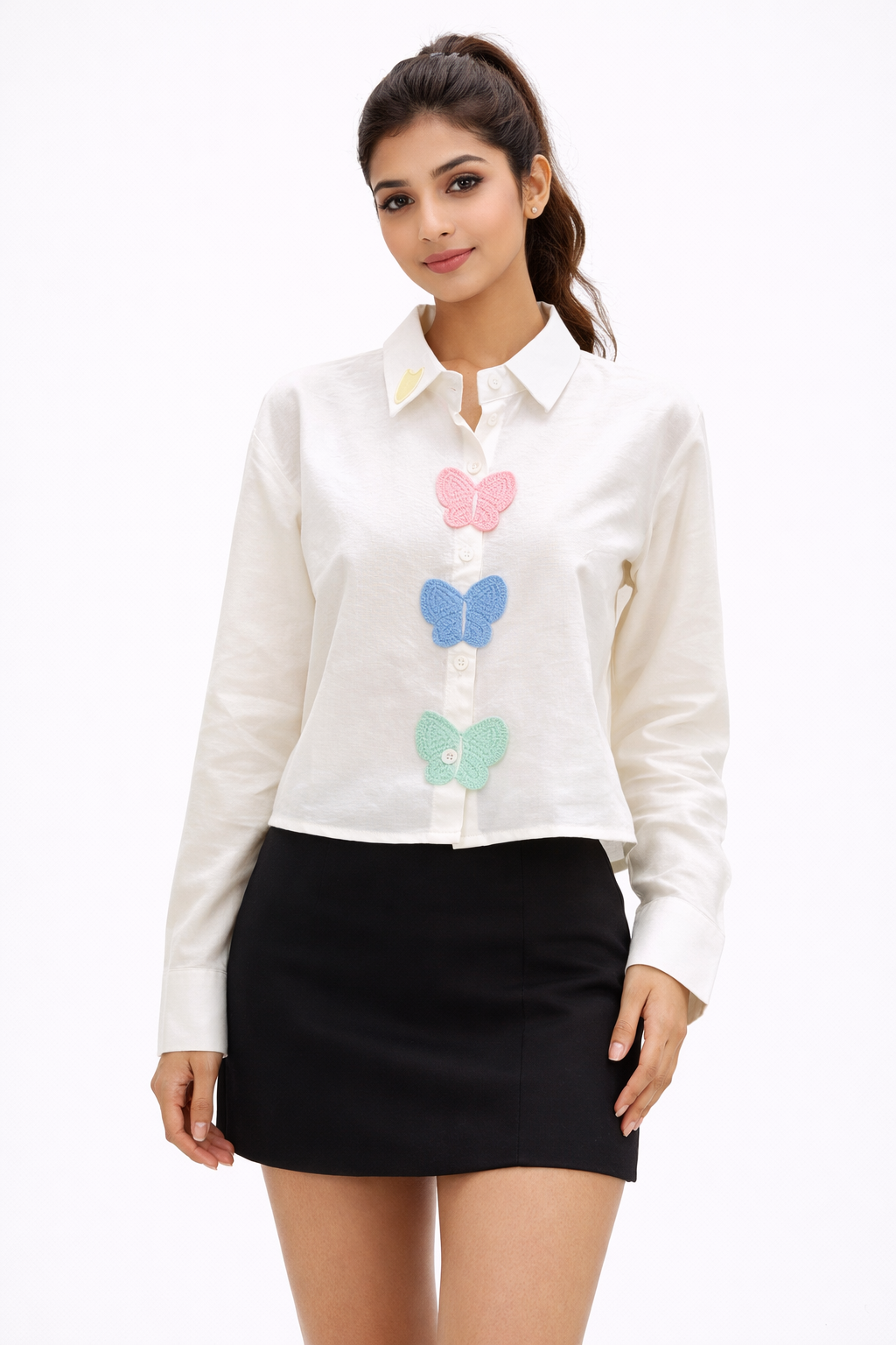 Voxelle Women’s White Butterfly Detail Shirt