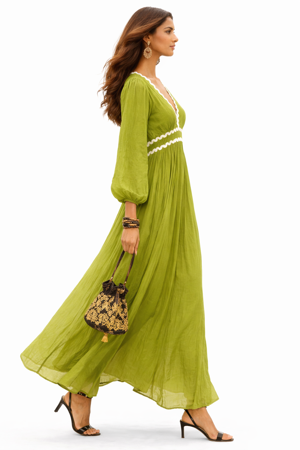 Voxelle Olive Green Scallop Maxi Dress