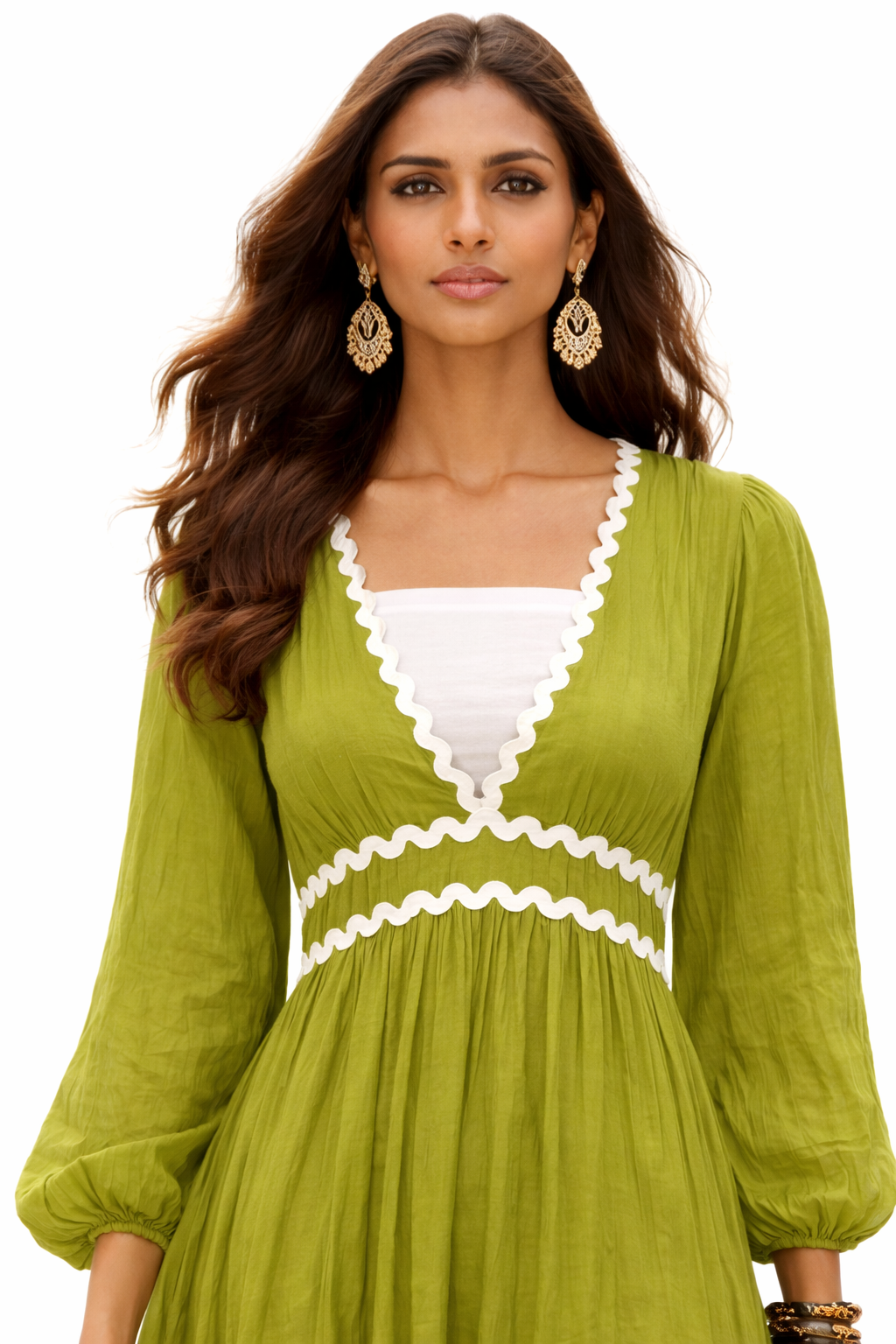 Voxelle Olive Green Scallop Maxi Dress