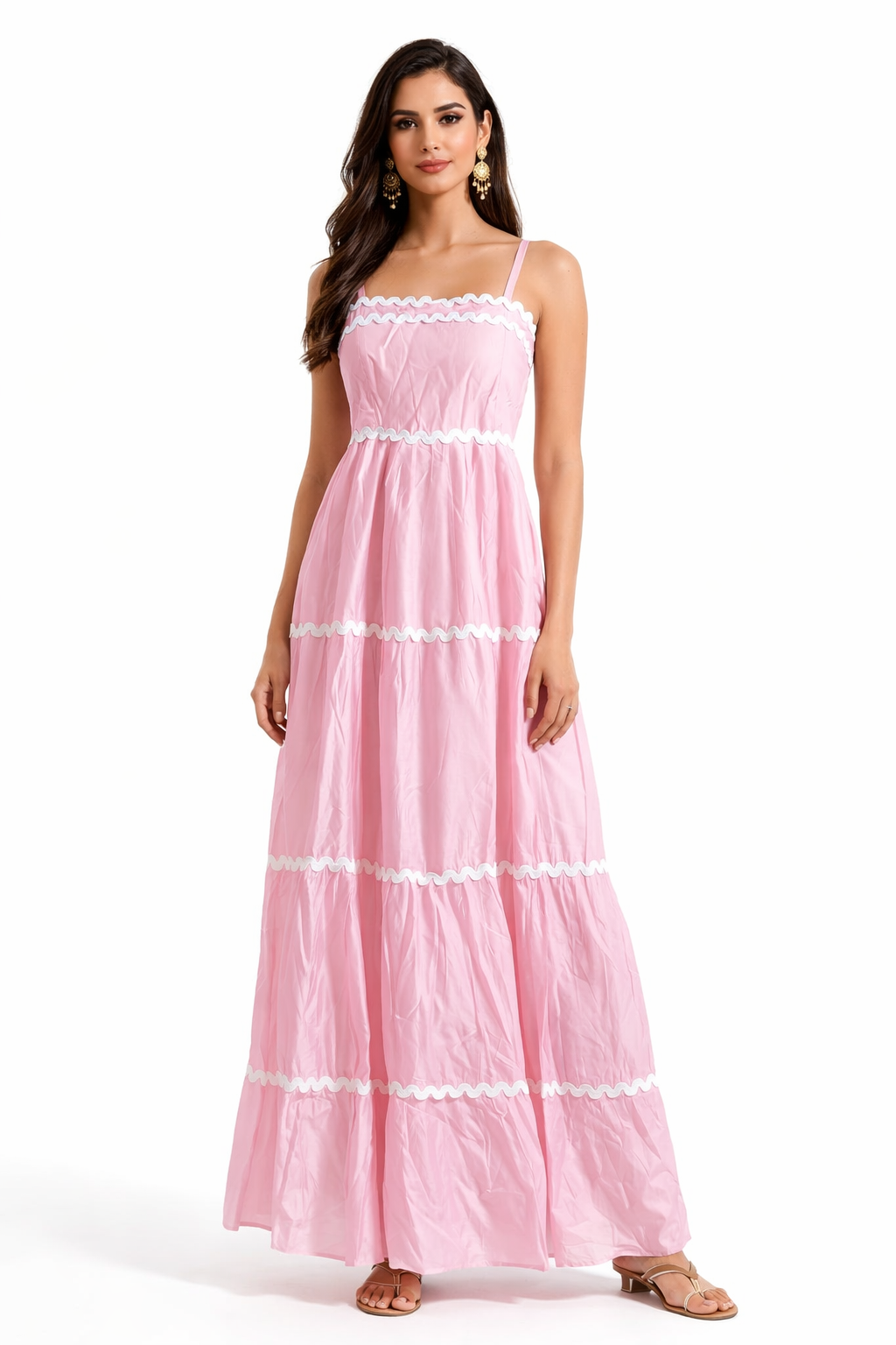Voxelle Blush Breeze Tiered Maxi Dress