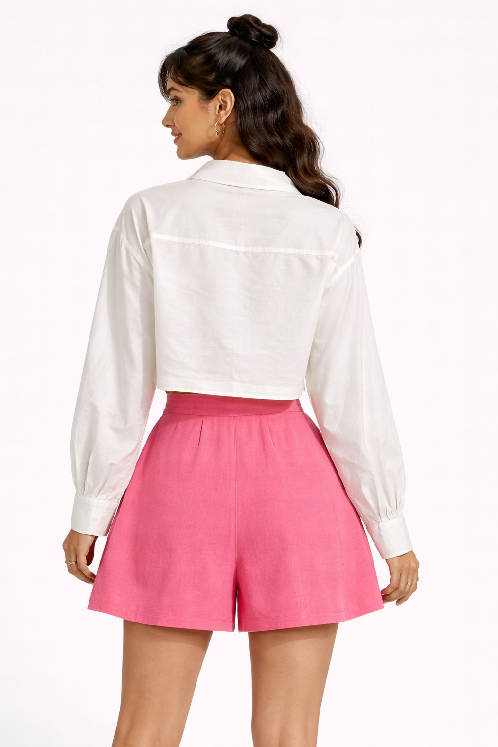 Voxelle Women’s White Heart Embroidered Full Sleeve Crop Shirt | Cute Korean Style Top