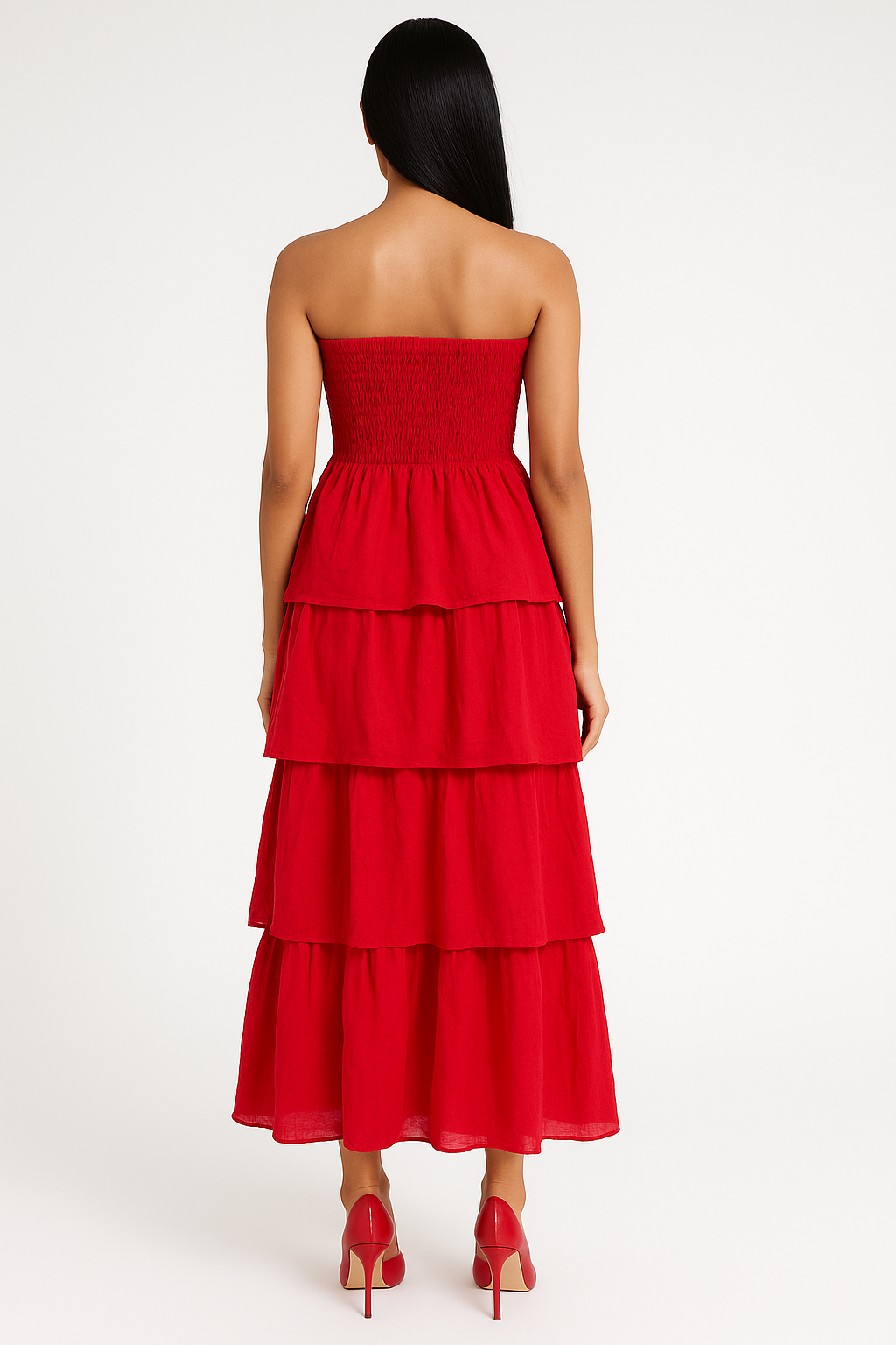 Red Tiered Tube Maxi Dress