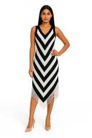 Voxelle Black Chevron Knit Midi Dress