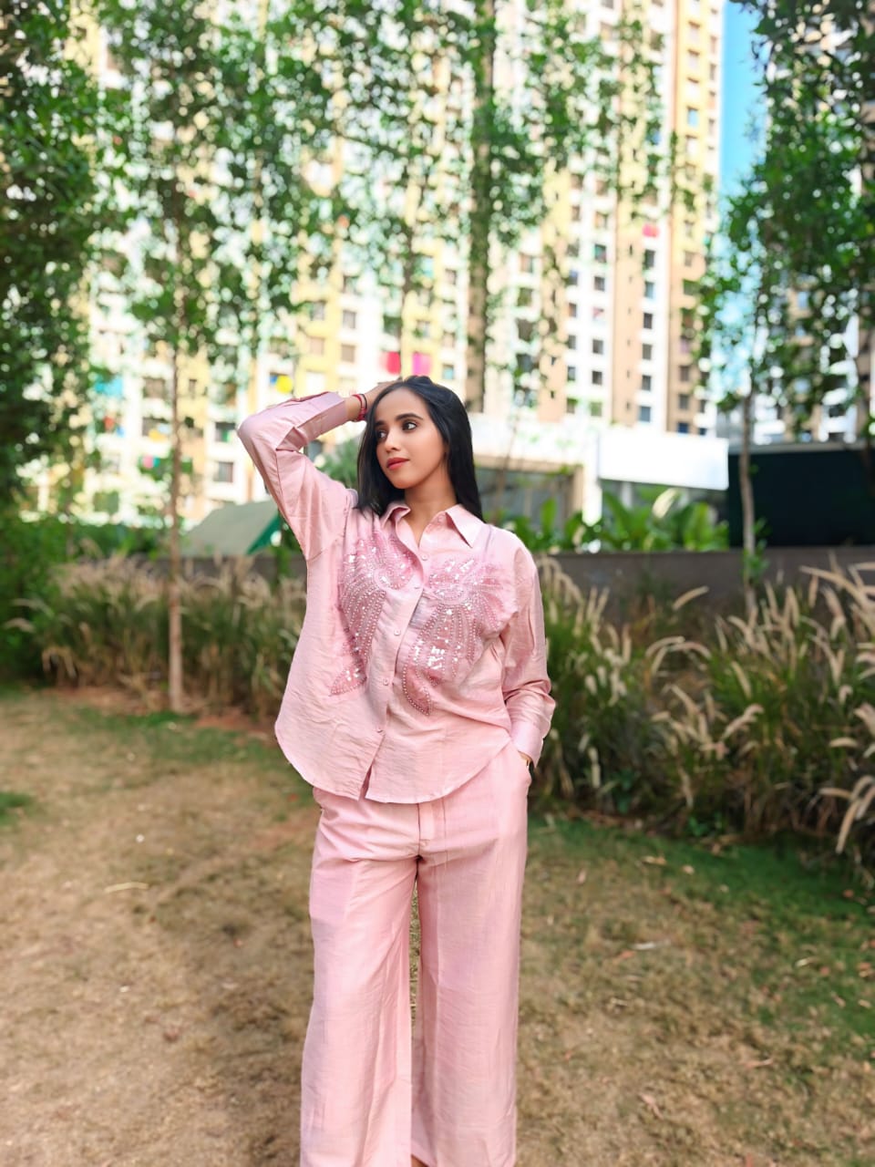 Light Pink Embroidered Co-Ord Set