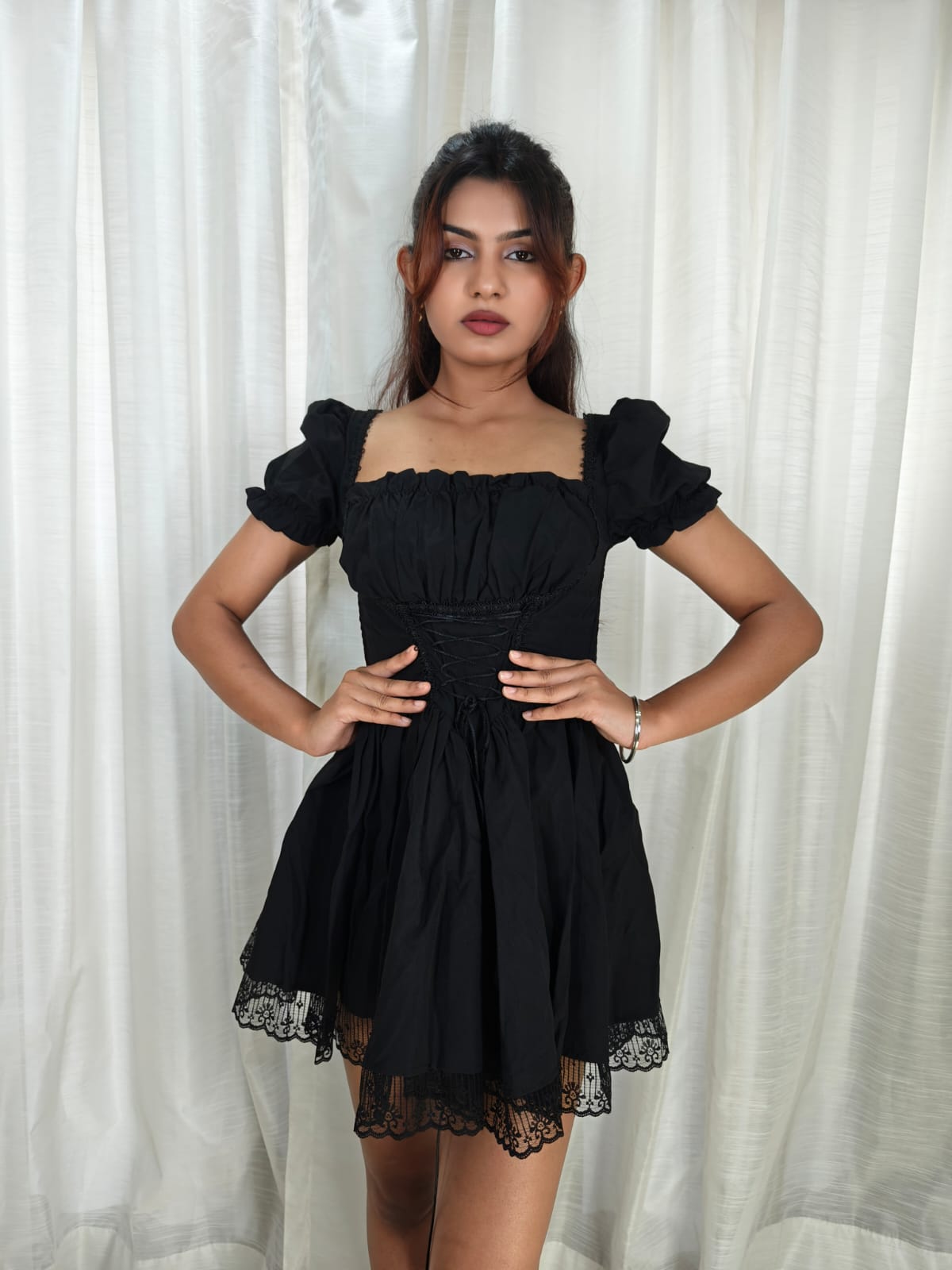 Balloon Style Black Dress Above Knee/Mid Thing Length