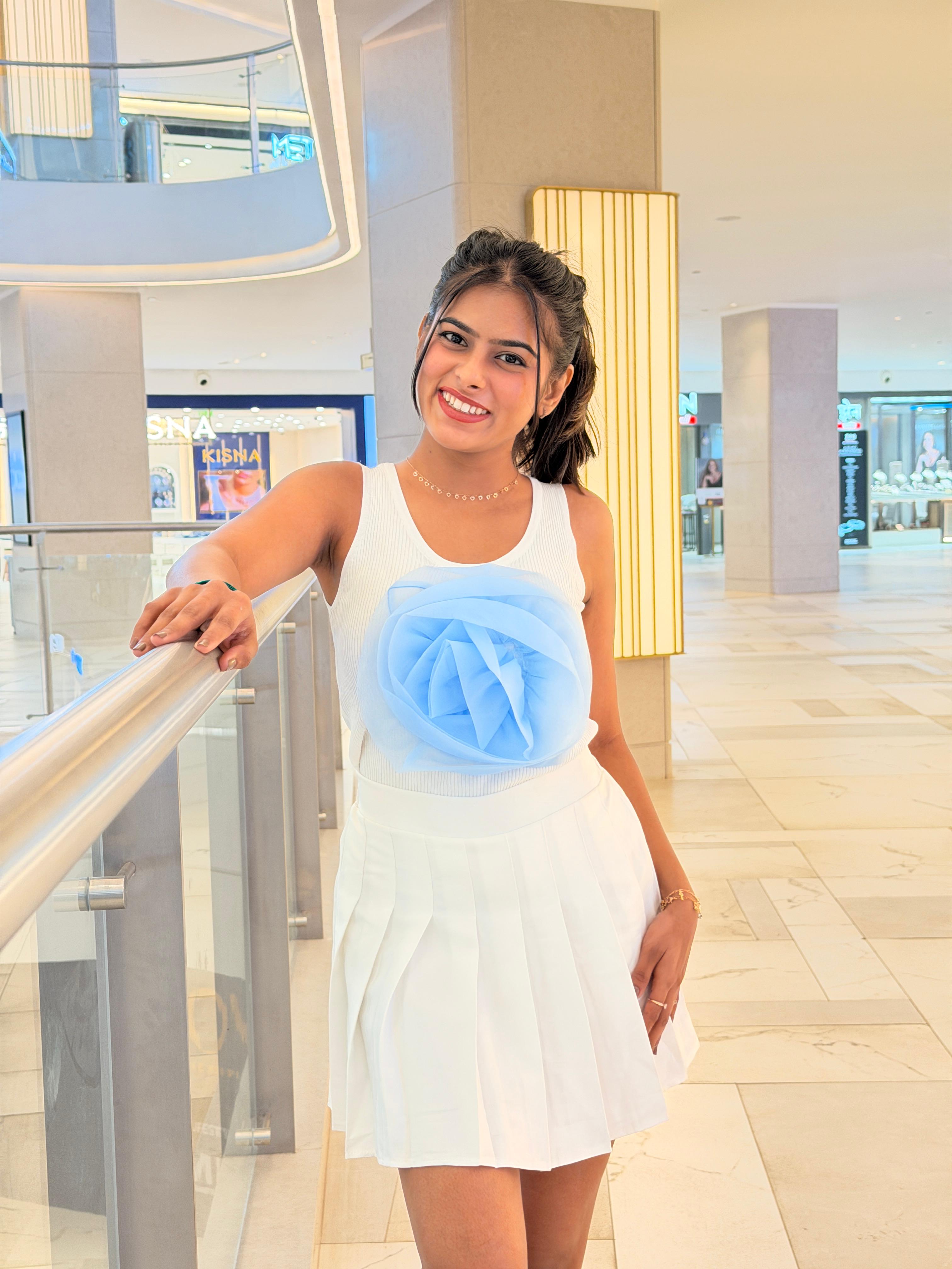 Voxelle Blue Bloom Statement Floral Top