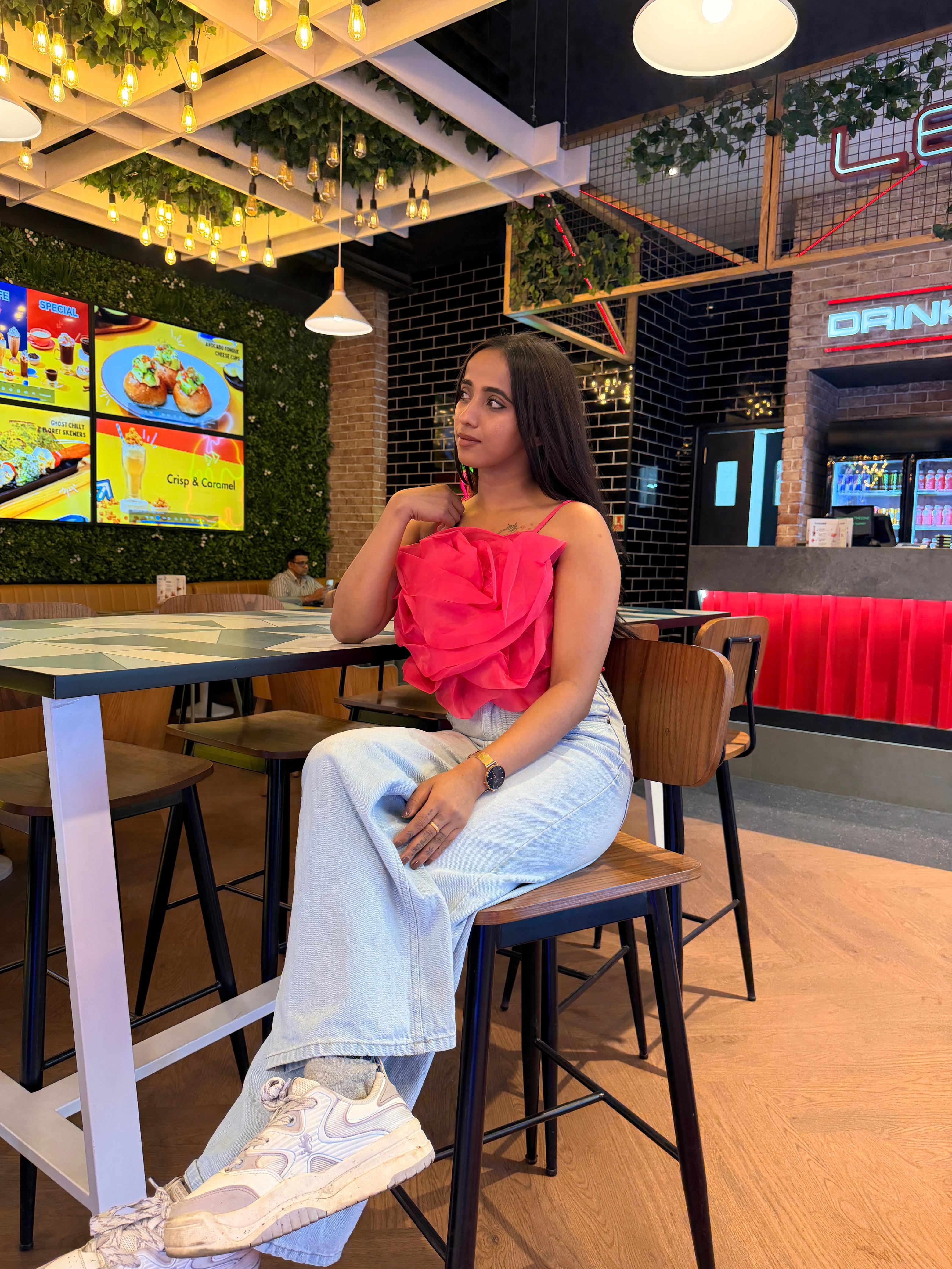 Voxelle Blooming Rose Organza Crop Top – Hot Pink Statement Wear