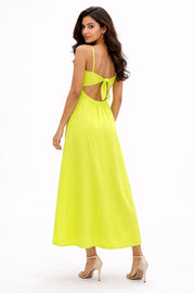 Voxelle Women’s Neon Green Sleeveless Back Bow Maxi Dress